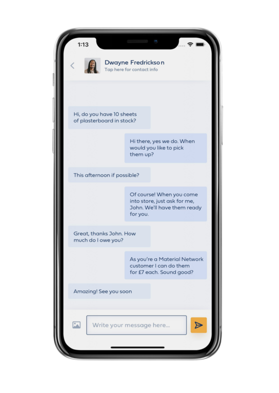 Material Network app conversation screen