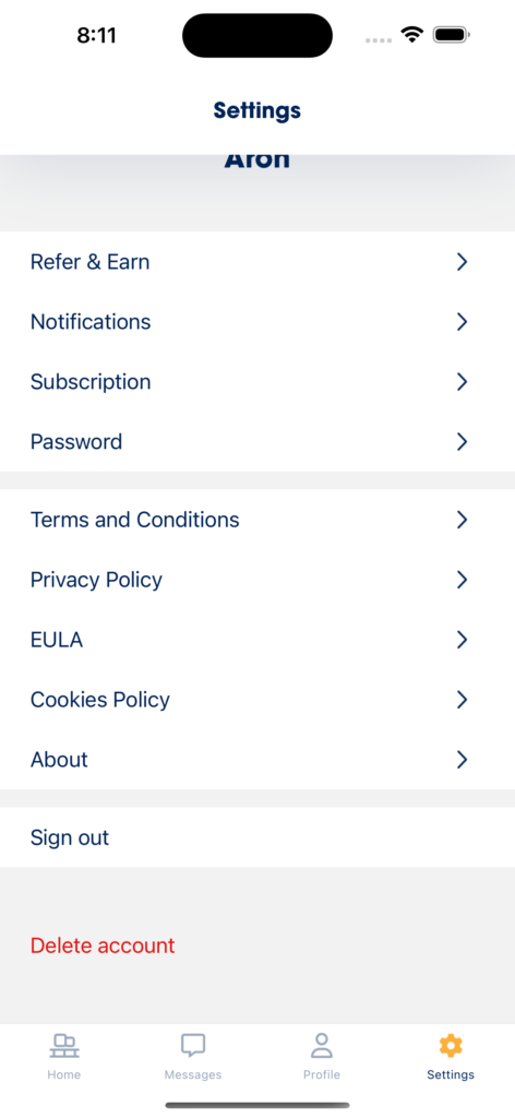 Material Network app: profile screen